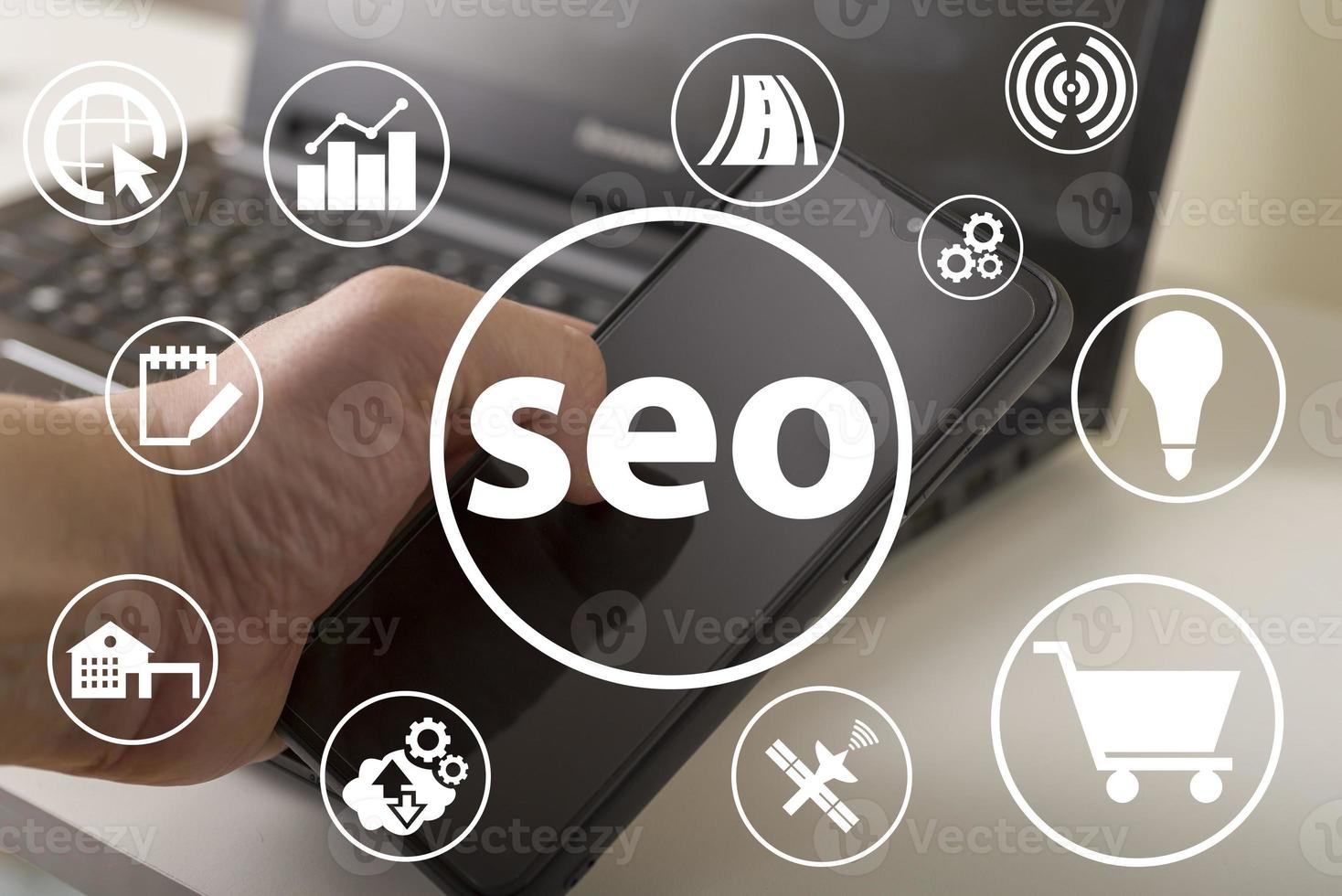 Seo and icons, the concept of development of the system photo