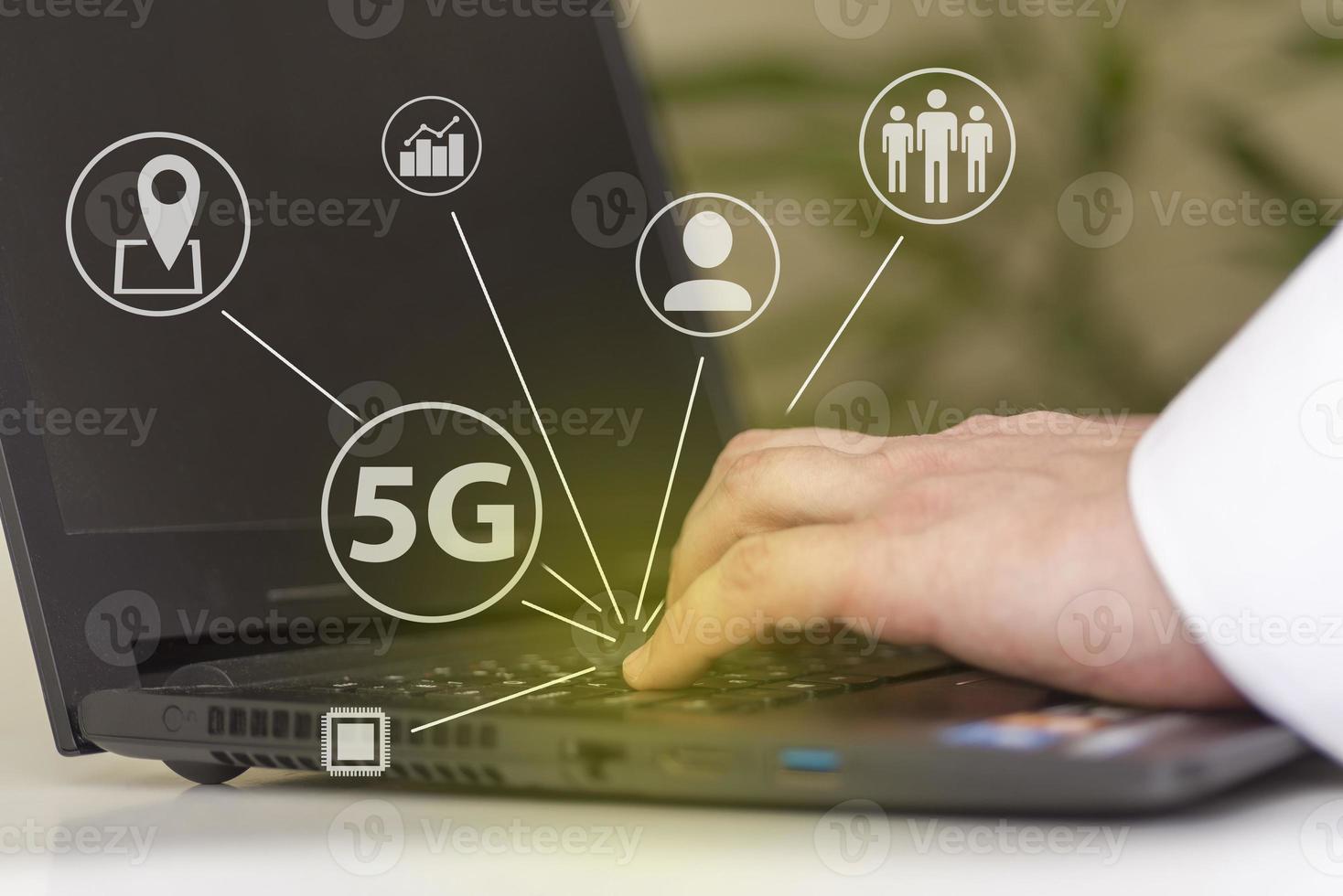 5G telecommunications business technology is a web-based network concept. Internet technology LTE. photo