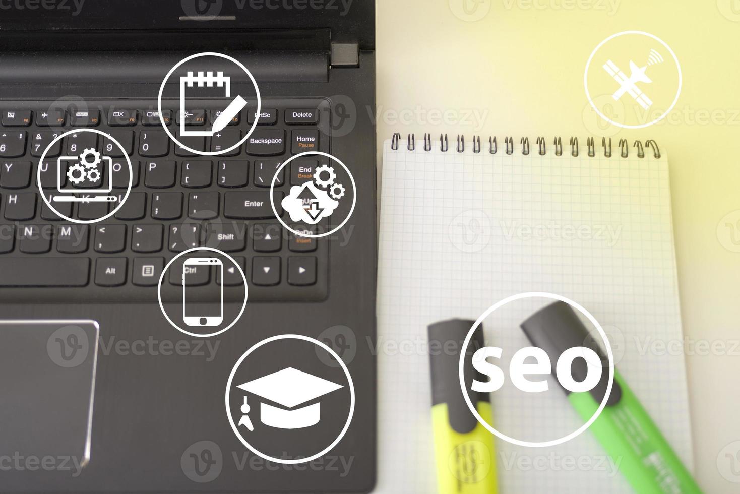 Seo and icons, the concept of development of the system photo