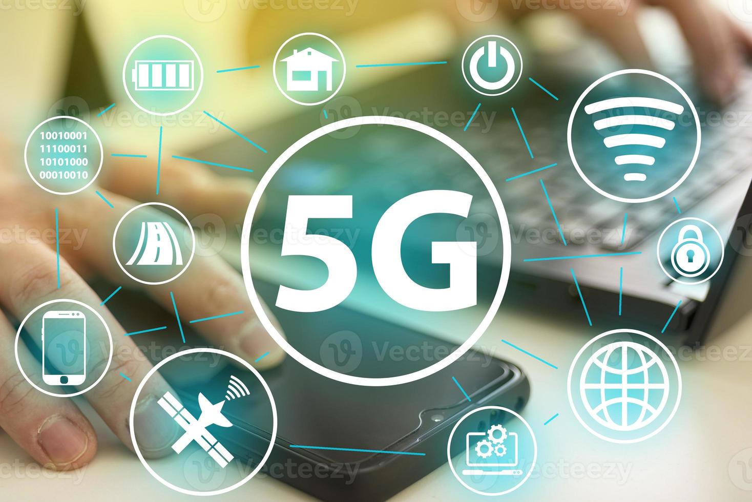 5G telecommunications business technology is a web-based network concept. Internet technology LTE. photo