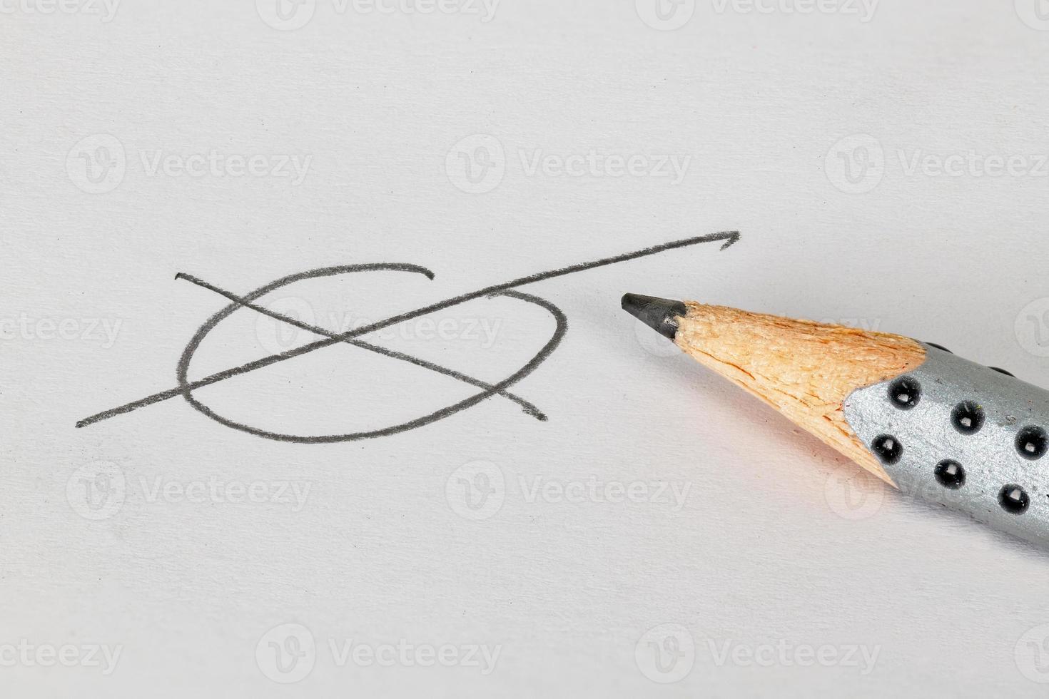 White sheet of paper with a pencil and a ticked ballot paper photo