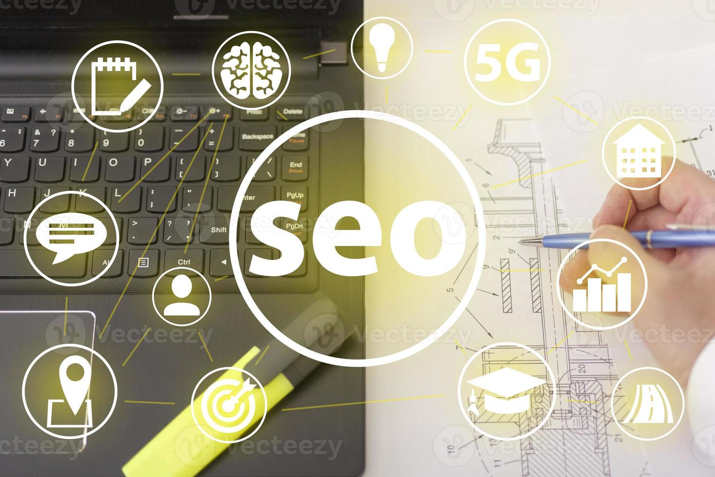 Seo and icons, the concept of development of the system photo