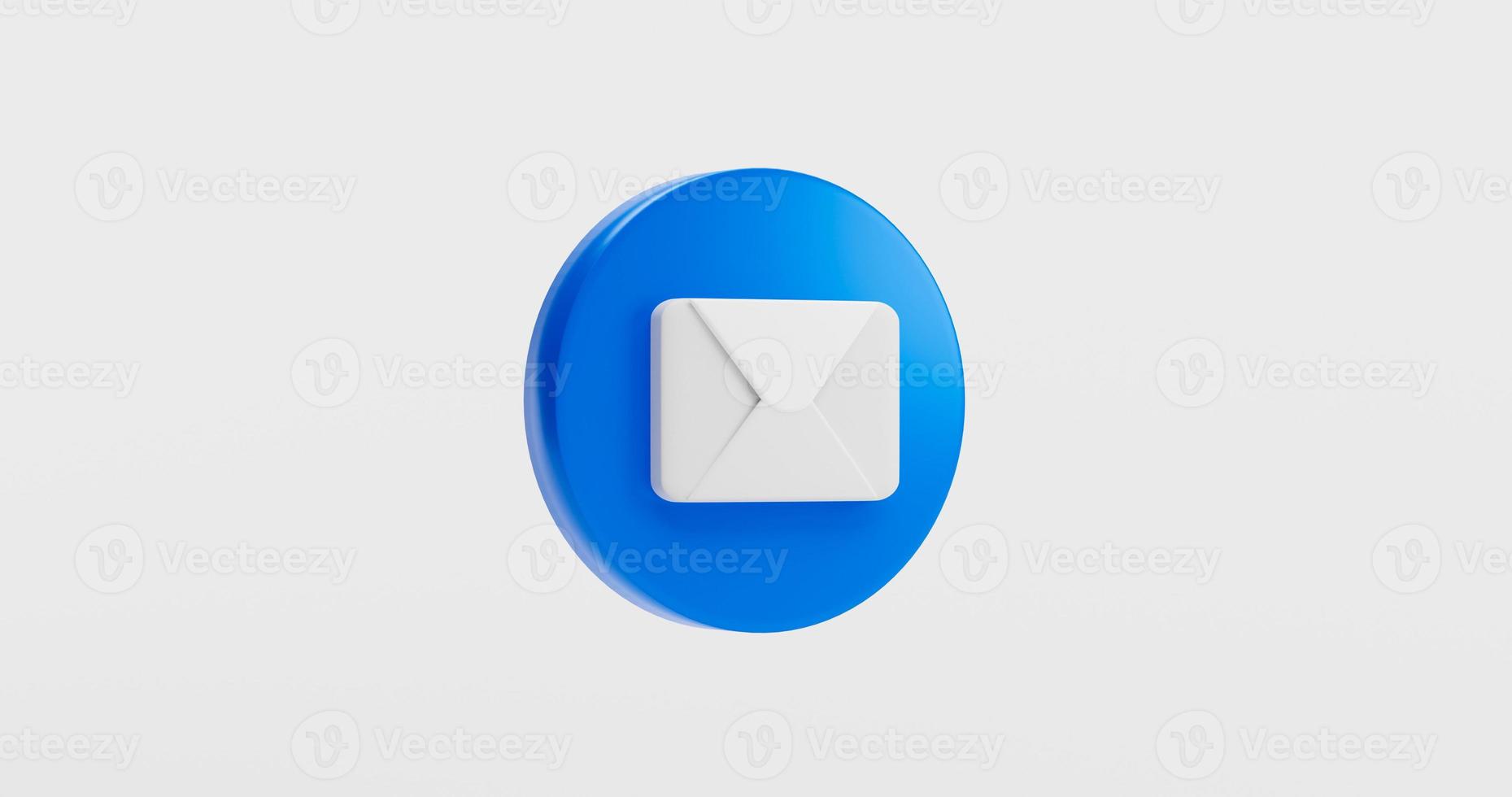 Blue envelope mail or email notification button icon inbox sign on white background 3D rendering photo