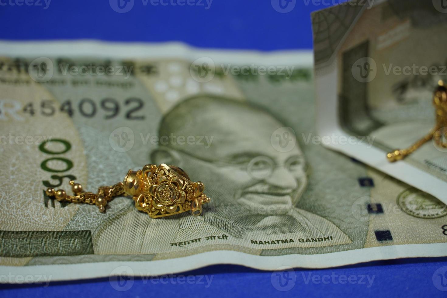 gold loan concept image money with golden jewelry photo