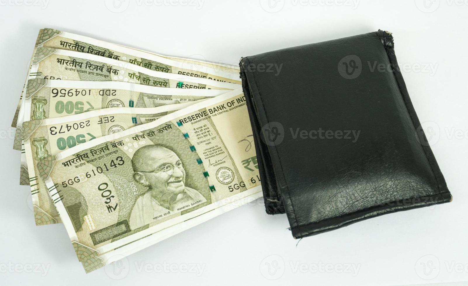 indian rupees with wallet isolate in white background photo