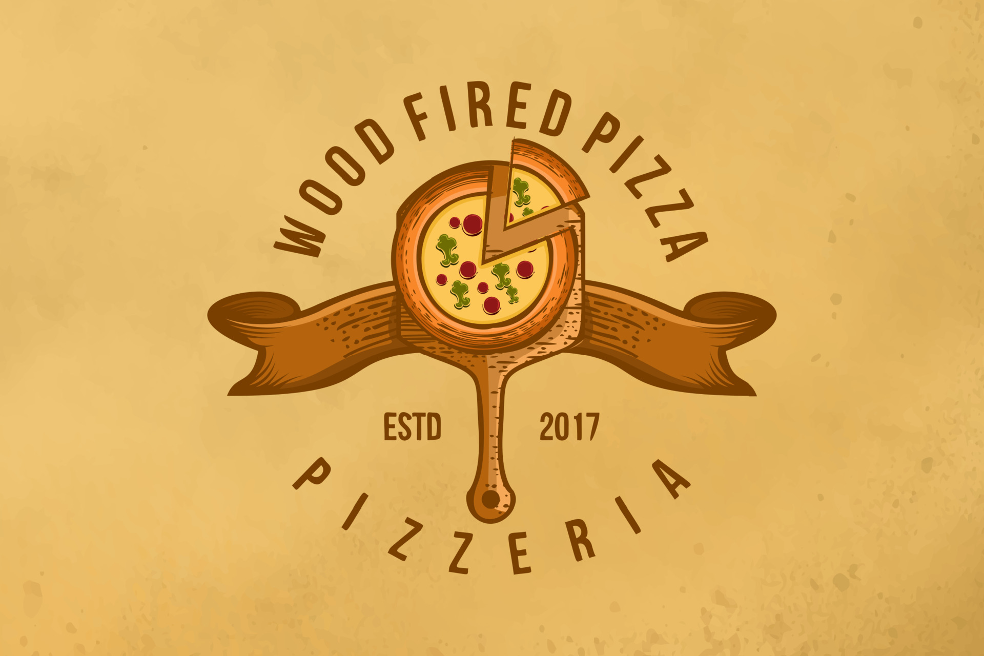 Vintage Wood Fired pizza Logo Designs Inspiration Isolated on White