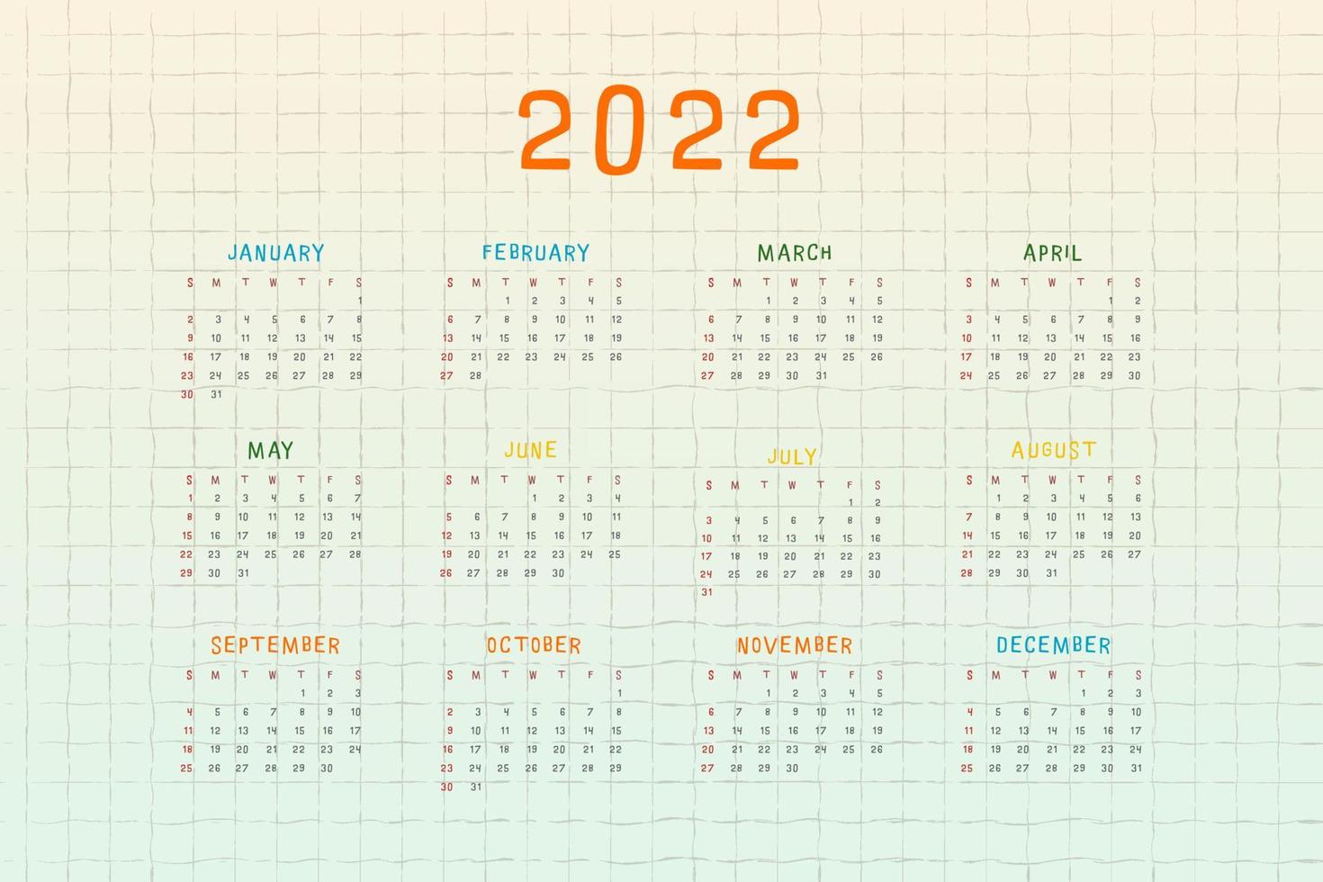 2022 calendar with multicolor cute childish design vector