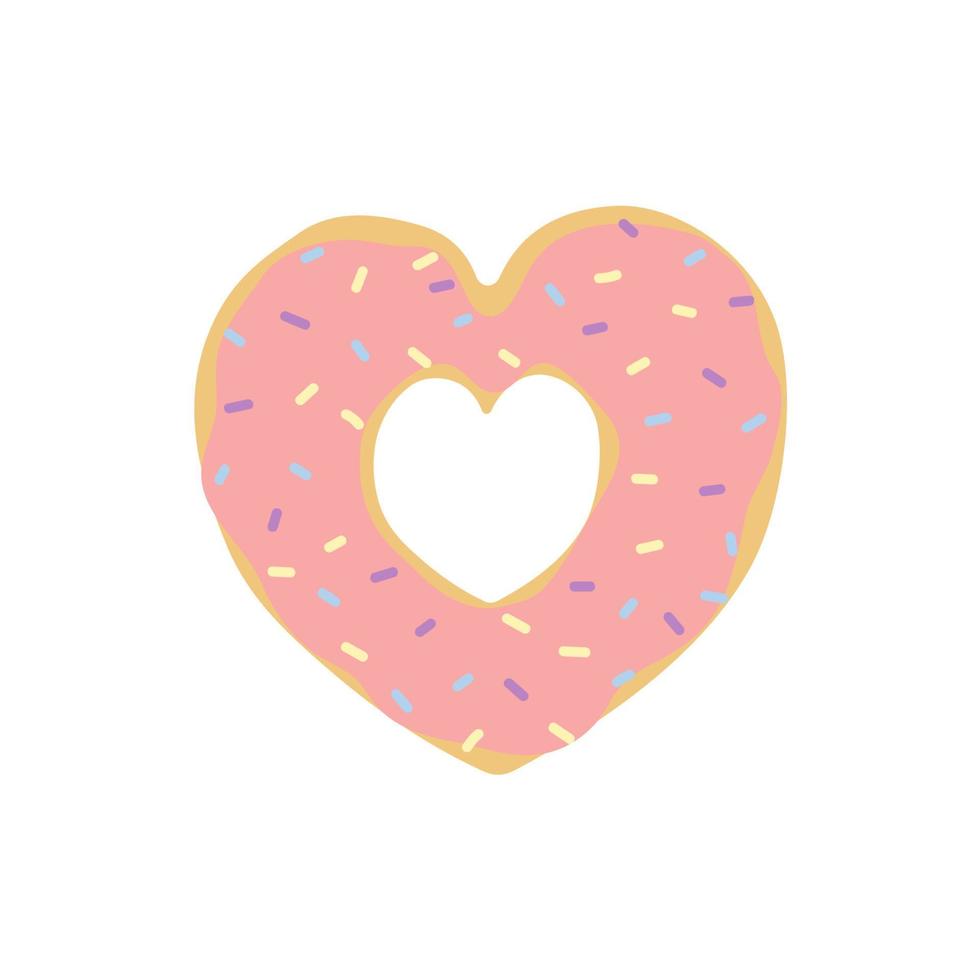 Cute pink cartoon heart shaped donut. template for valentine's day greeting cards, party invitations, posters and prints vector