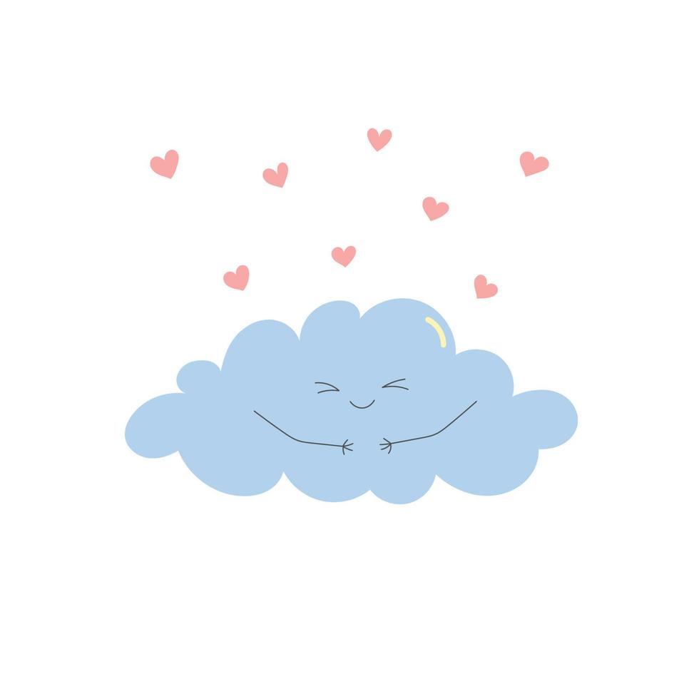 Cute happy cloud with pink hearts. Flat style. Template for Valentine greeting card, invitation, baby shower and prints. vector