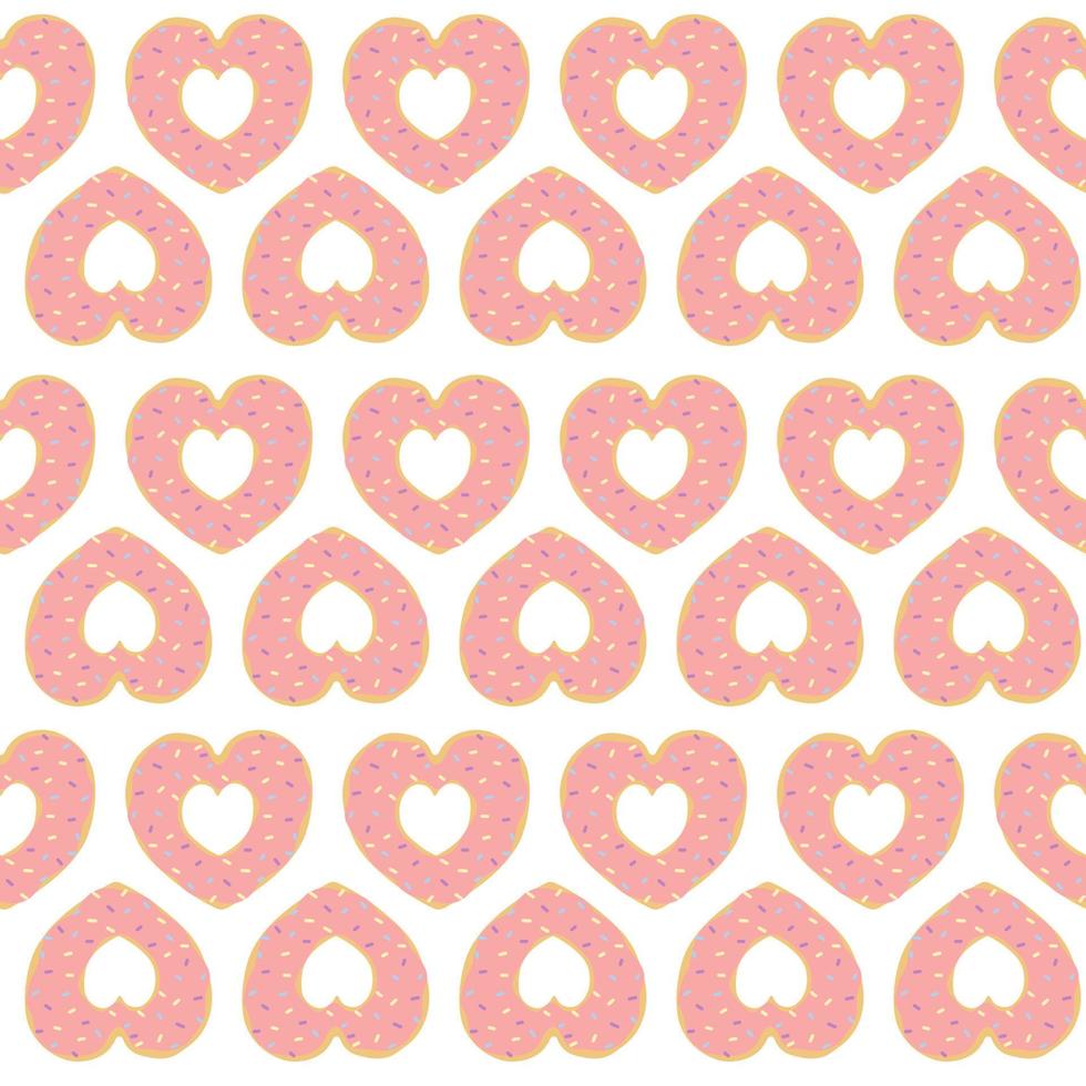 donut de patrones sin fisuras. lindo donut rosa de dibujos animados en forma de corazón. fondo para tarjetas de felicitación del día de san valentín, invitaciones a fiestas, carteles e impresiones. vector