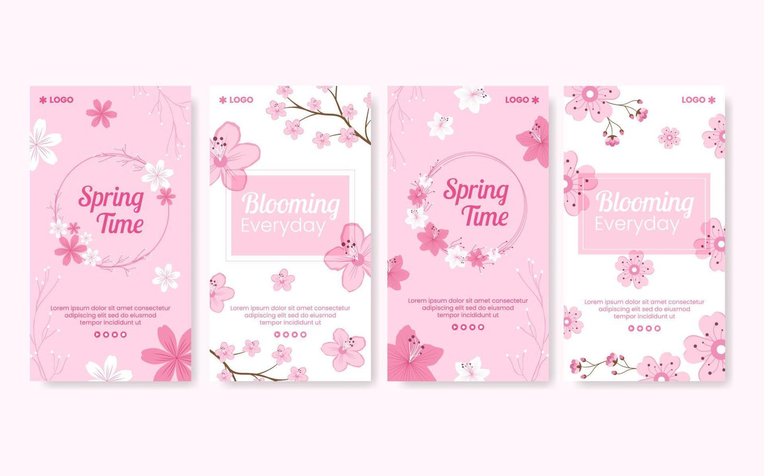 primavera con flor de sakura flores plantilla de historias ilustración plana editable de fondo cuadrado para redes sociales o tarjeta de felicitación vector