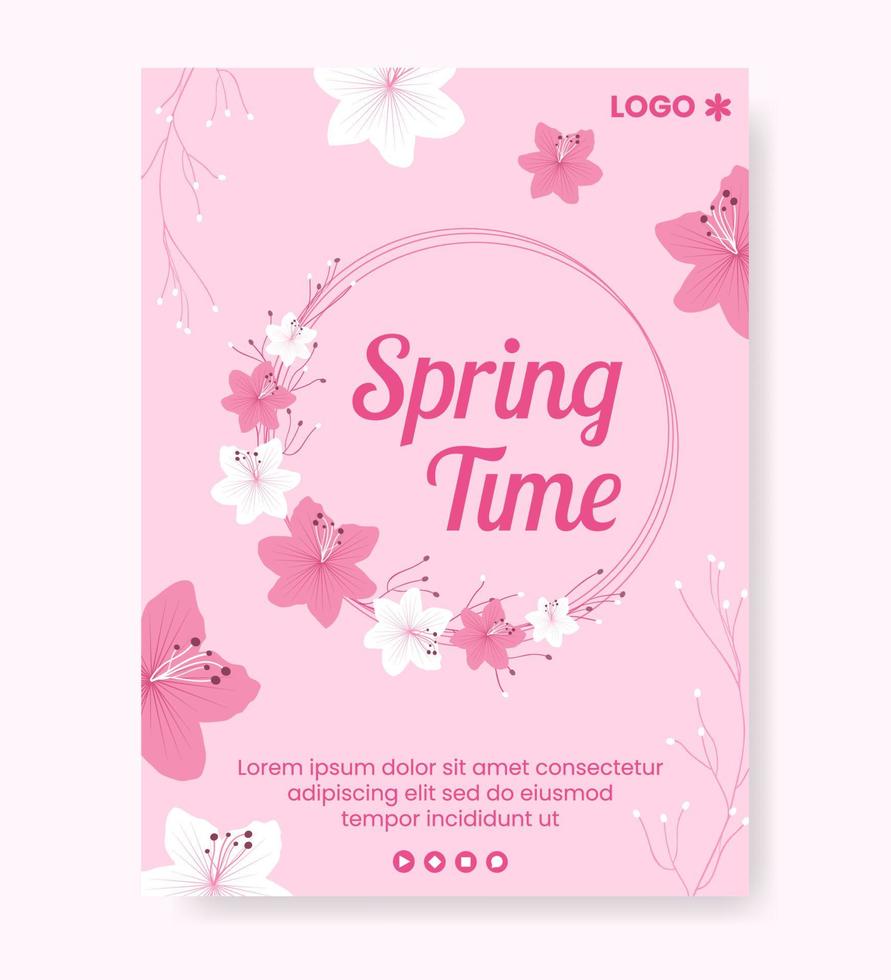 primavera con flor de sakura flores plantilla de póster ilustración plana editable de fondo cuadrado para redes sociales o tarjeta de felicitación vector