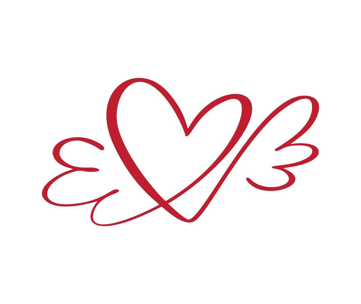 amor icono vector corazón caligráfico con alas. logotipo de caligrafía del día de san valentín dibujado a mano. decoración para tarjetas de felicitación, tazas, superposiciones de fotos, estampado de camisetas, volante, diseño de afiches