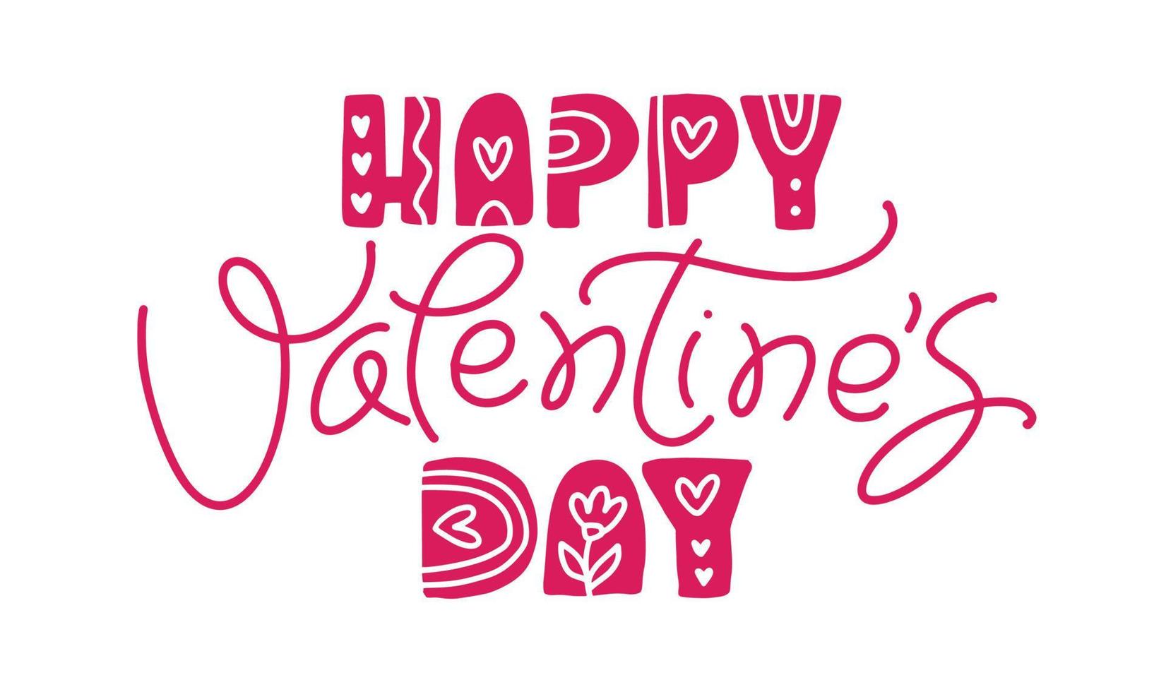 feliz día de san valentín vector texto de letras manuscritas con corazones antiguos y elementos florales. diseño de vacaciones para tarjetas de felicitación, afiches, felicitaciones, ilustración de texto de caligrafía