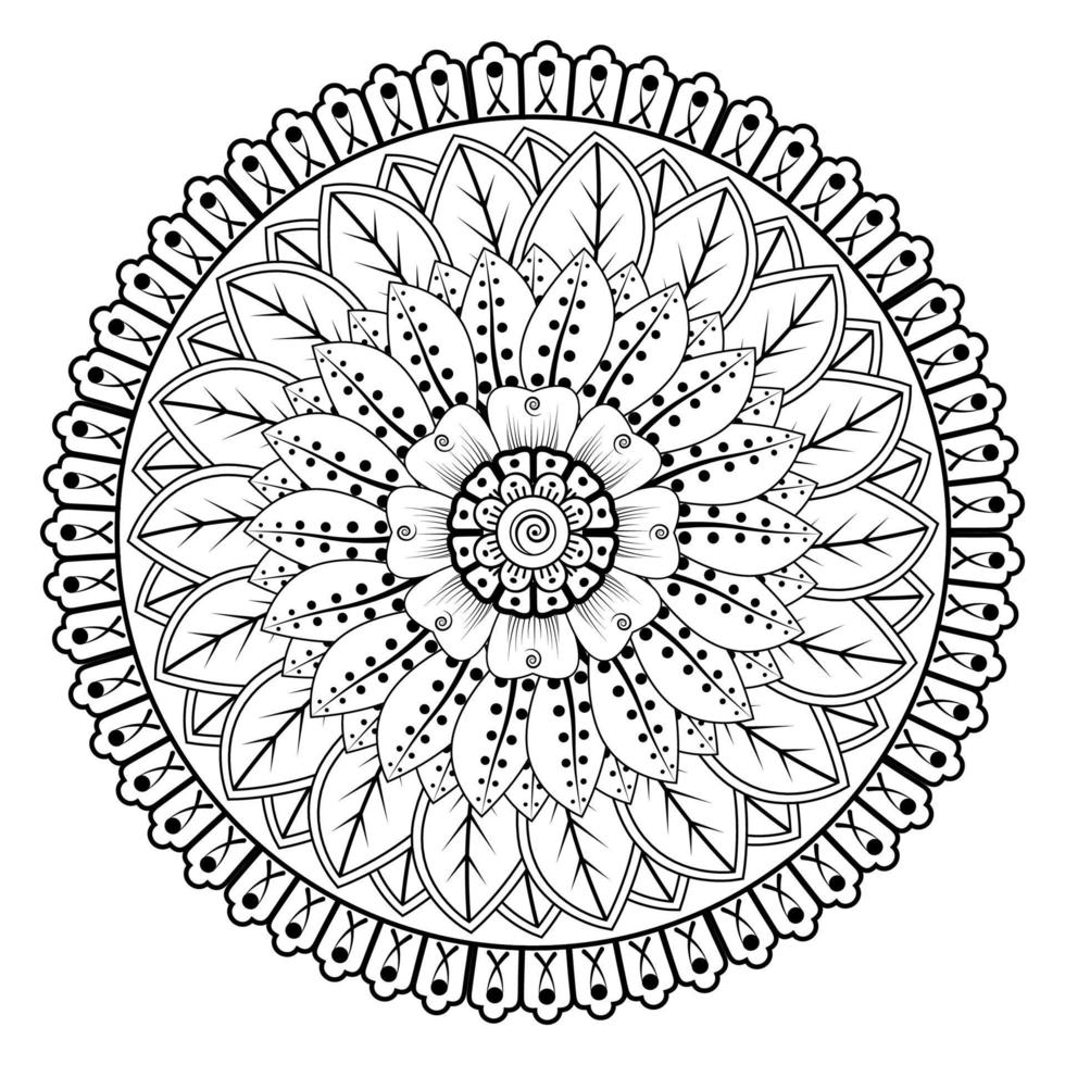 patrón circular en forma de mandala para henna, mehndi, tatuaje, decoración. adorno decorativo en estilo étnico oriental. página de libro para colorear. vector