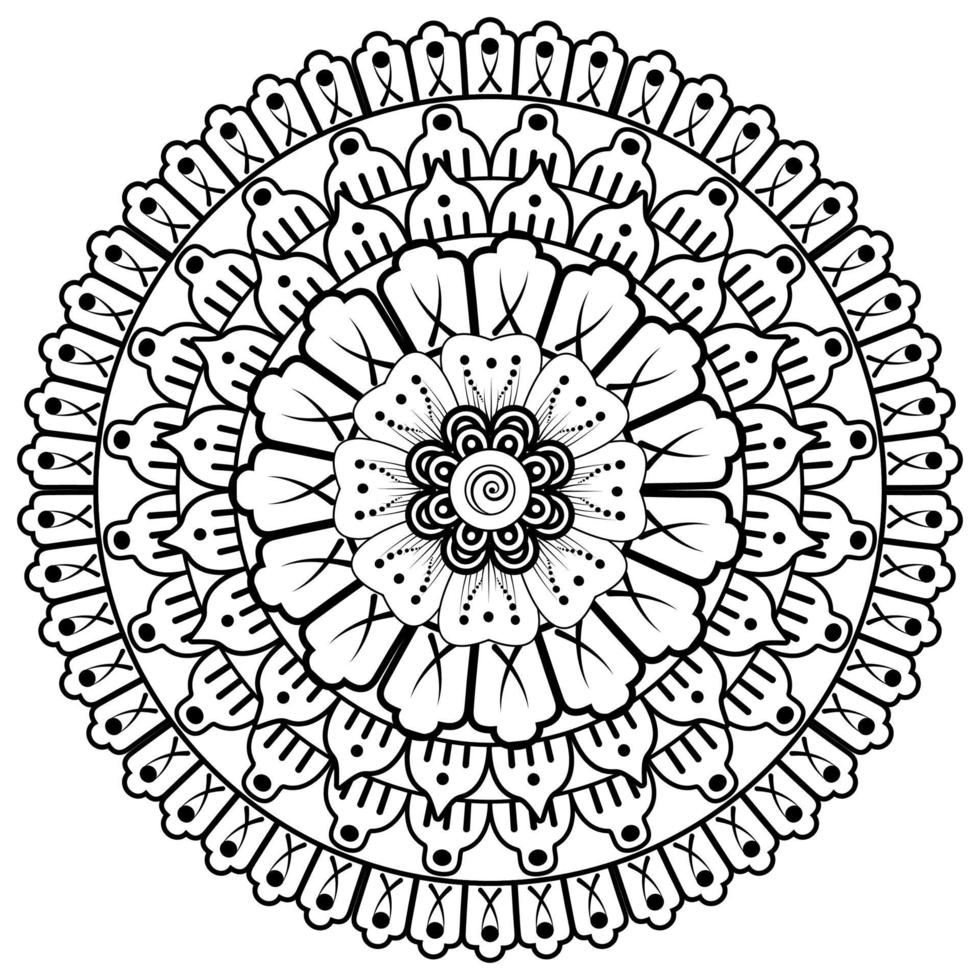 patrón circular en forma de mandala para henna, mehndi, tatuaje, decoración. adorno decorativo en estilo étnico oriental. página de libro para colorear. vector