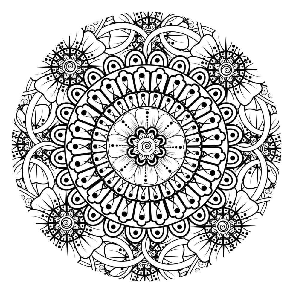 Circular pattern in form of mandala for Henna, Mehndi, tattoo, decoration. Coloring book page. vector