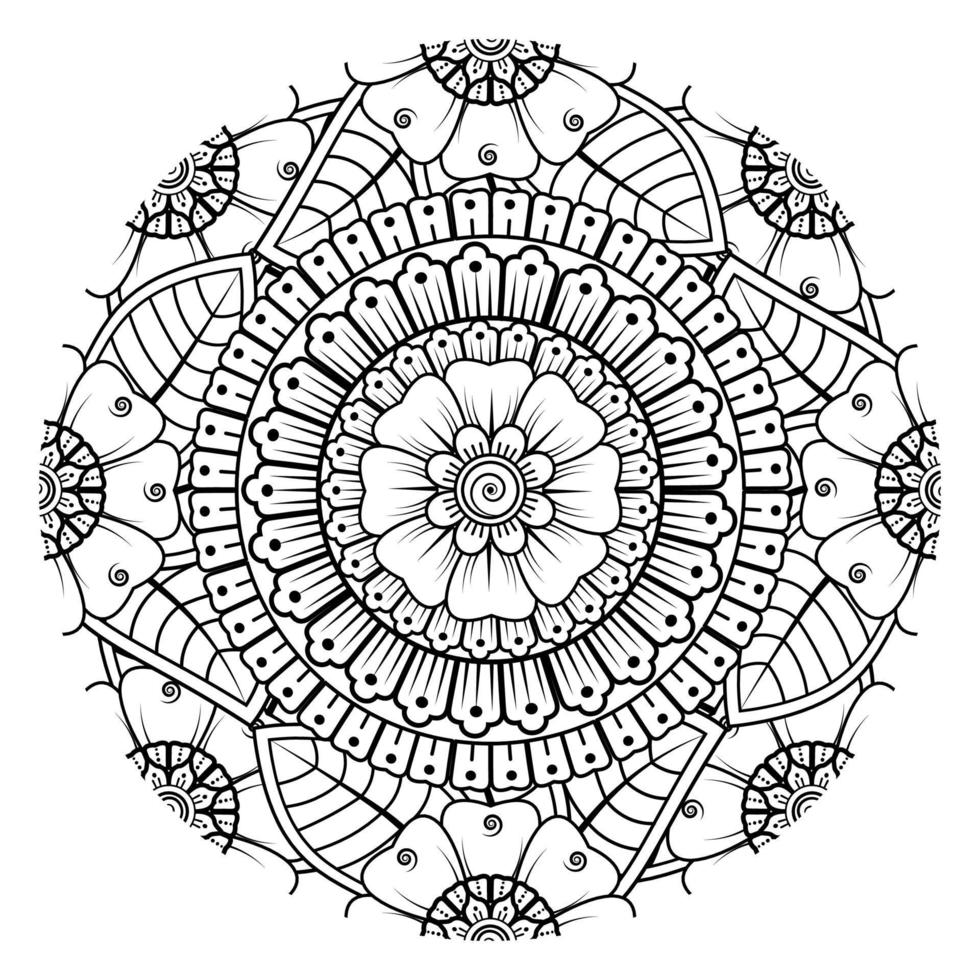Circular pattern in form of mandala for Henna, Mehndi, tattoo, decoration. Coloring book page. vector