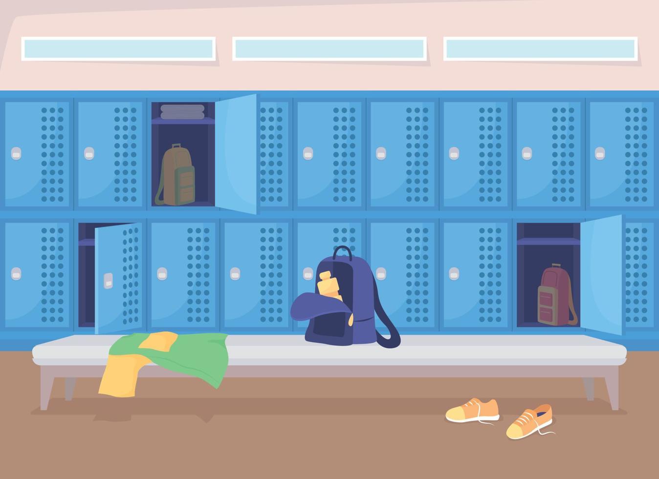 School changing room flat color vector illustration