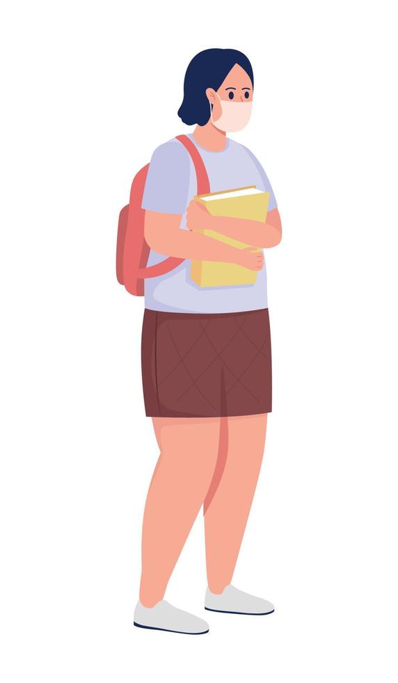 Schoolgirl with books semi flat color vector character
