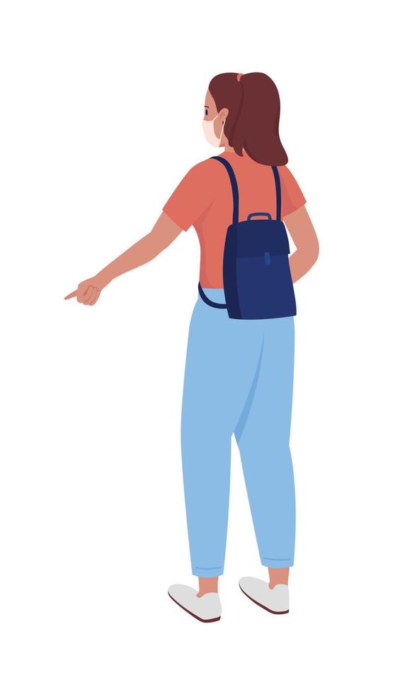 Student girl from back semi flat color vector character