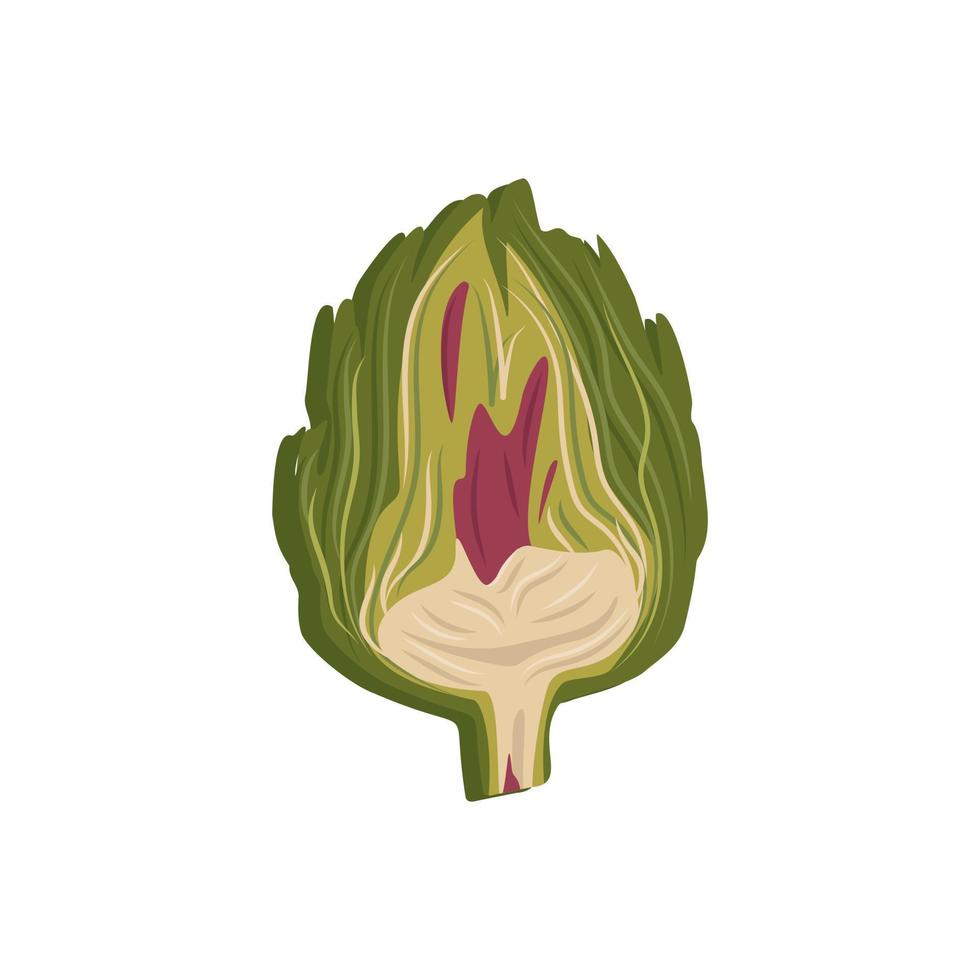 icono de alcachofa verde. Verduras y hojas enteras saludables, cosecha. deliciosa comida para ensalada y cocina. ilustración plana vectorial vector