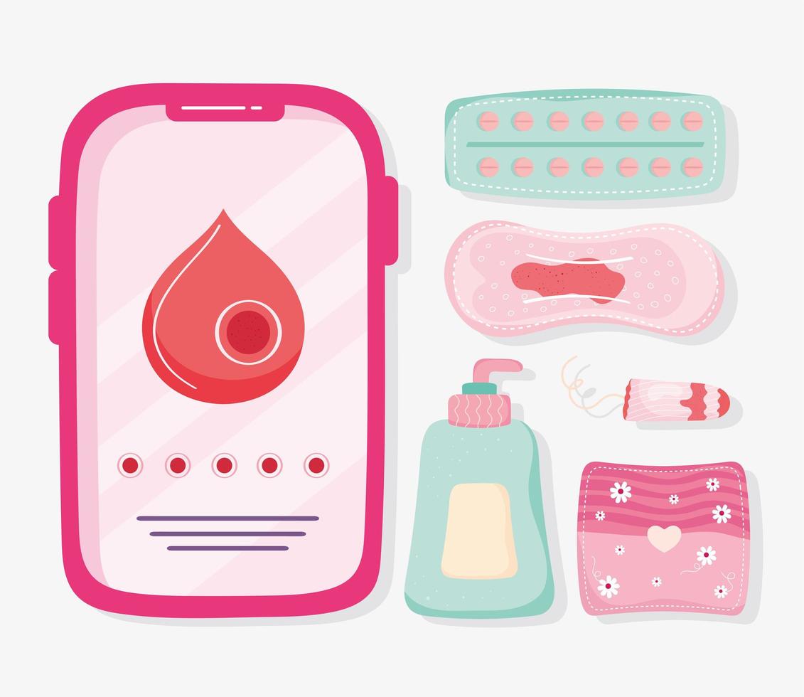 menstruation period six icons vector