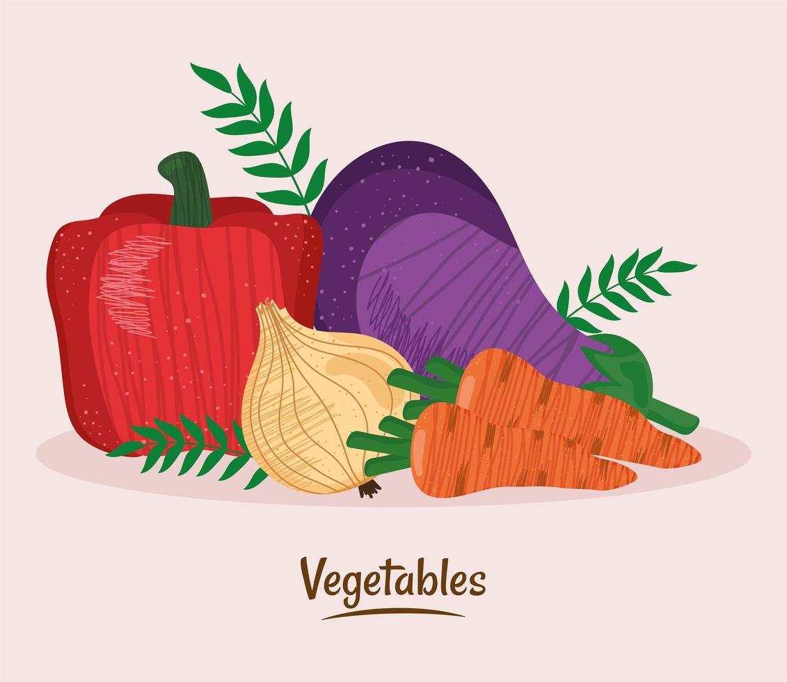 fresh vegetables five icons vector