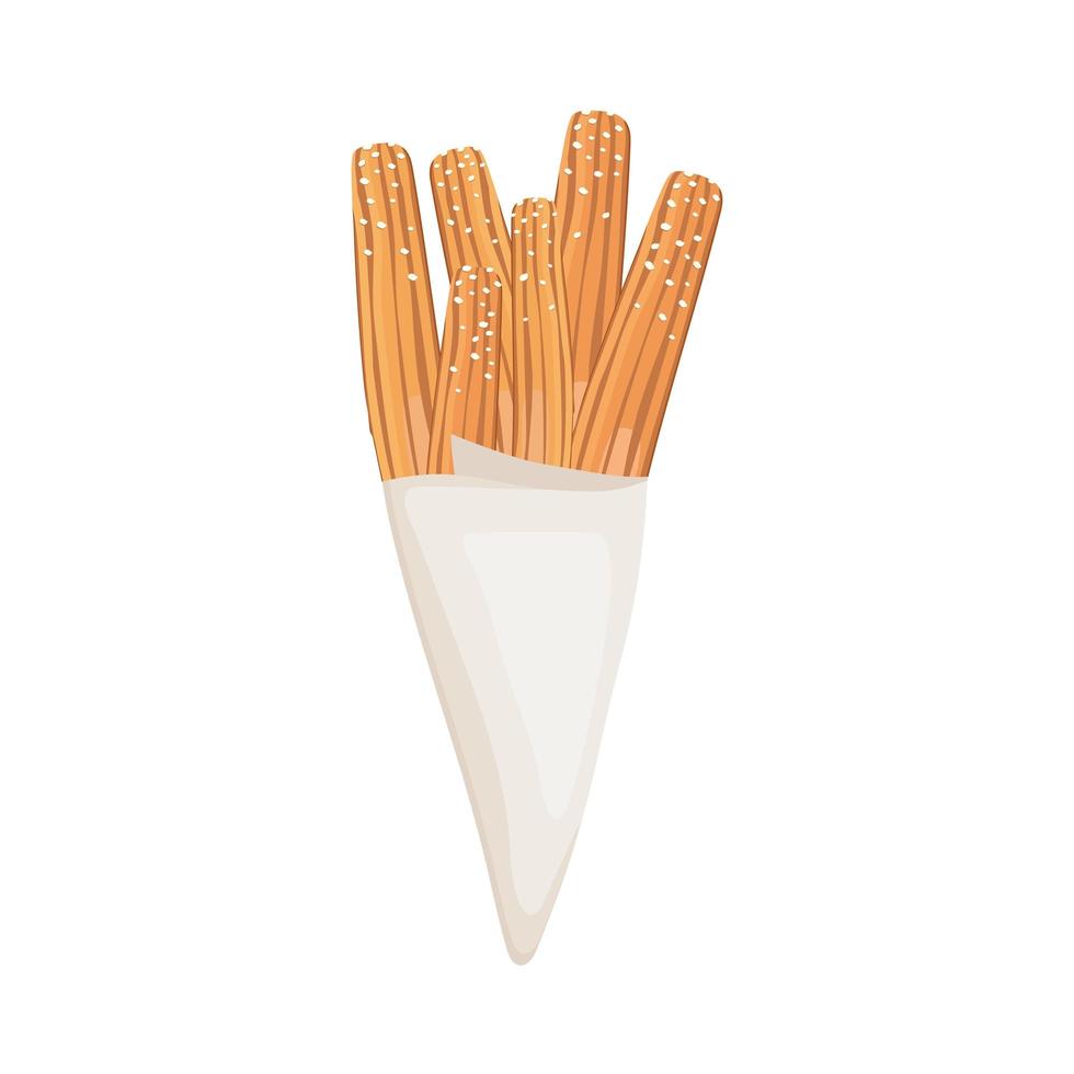 churros en bolsa de papel en forma de cono vector