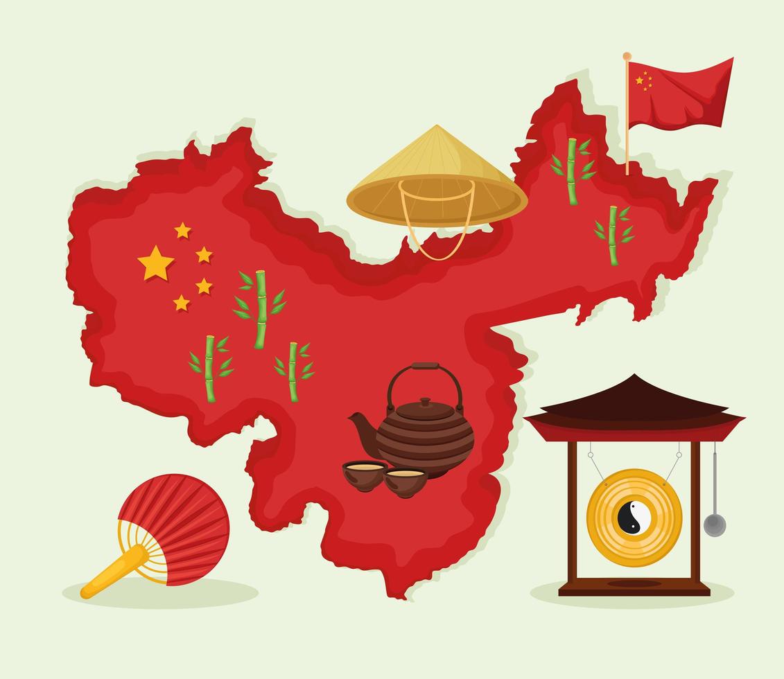 mapa e iconos chinos vector