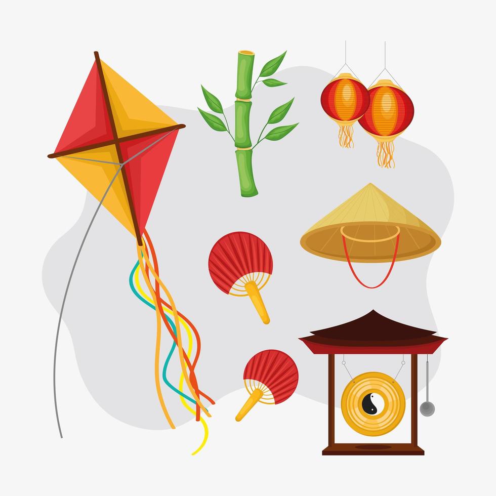 seven chinese culture icons vector