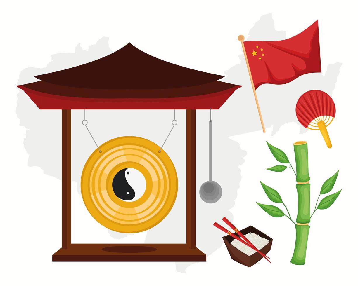 chinese culture five icons vector