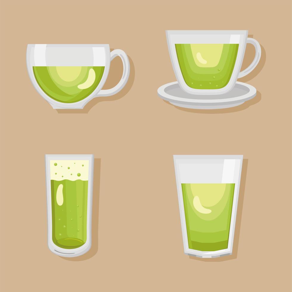 cuatro iconos de té verde vector