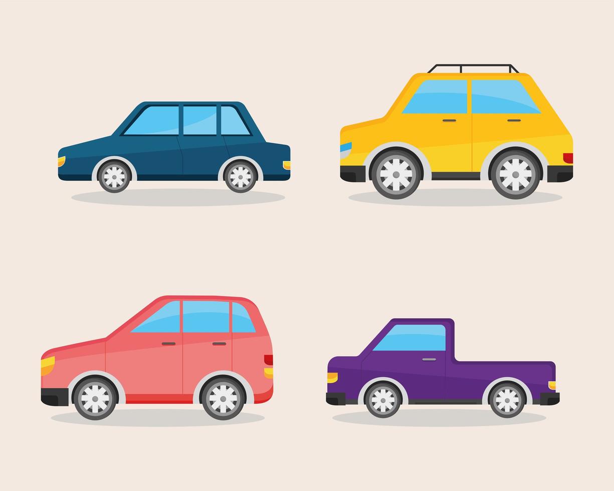 cars vehicles four icons vector