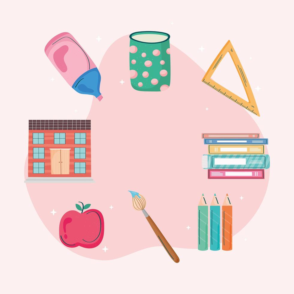 eight school supplies icons vector