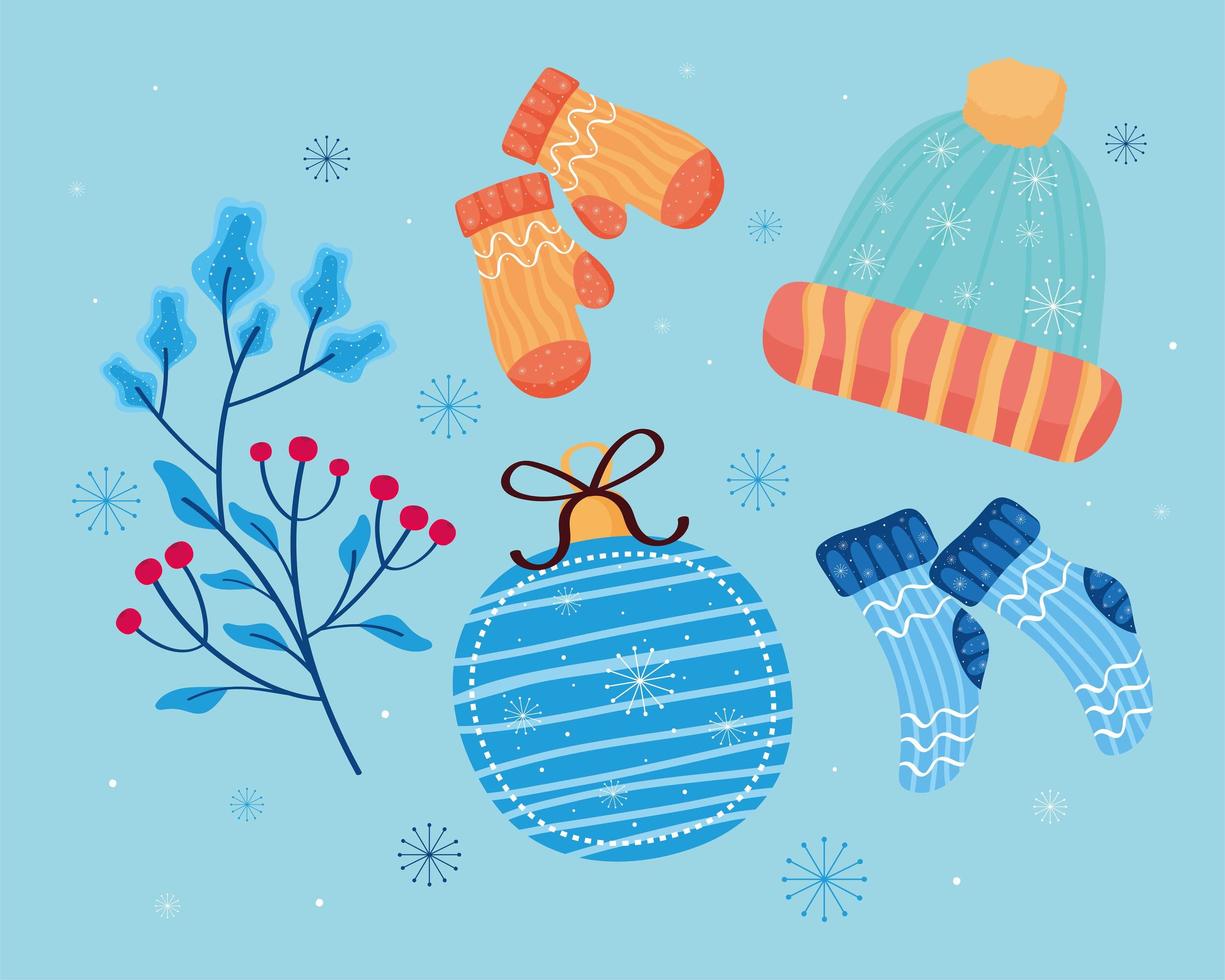 winter icons on blue background vector