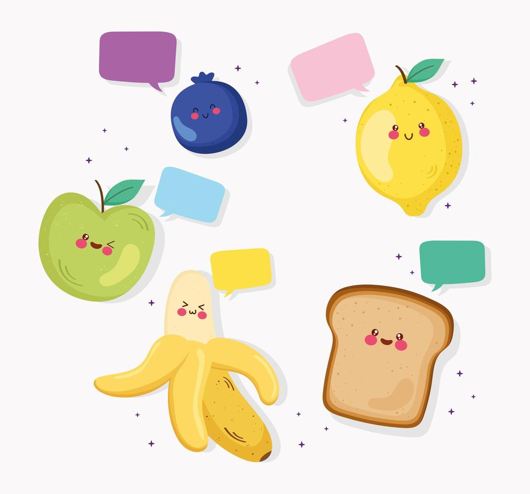 cute fruits and bread vector