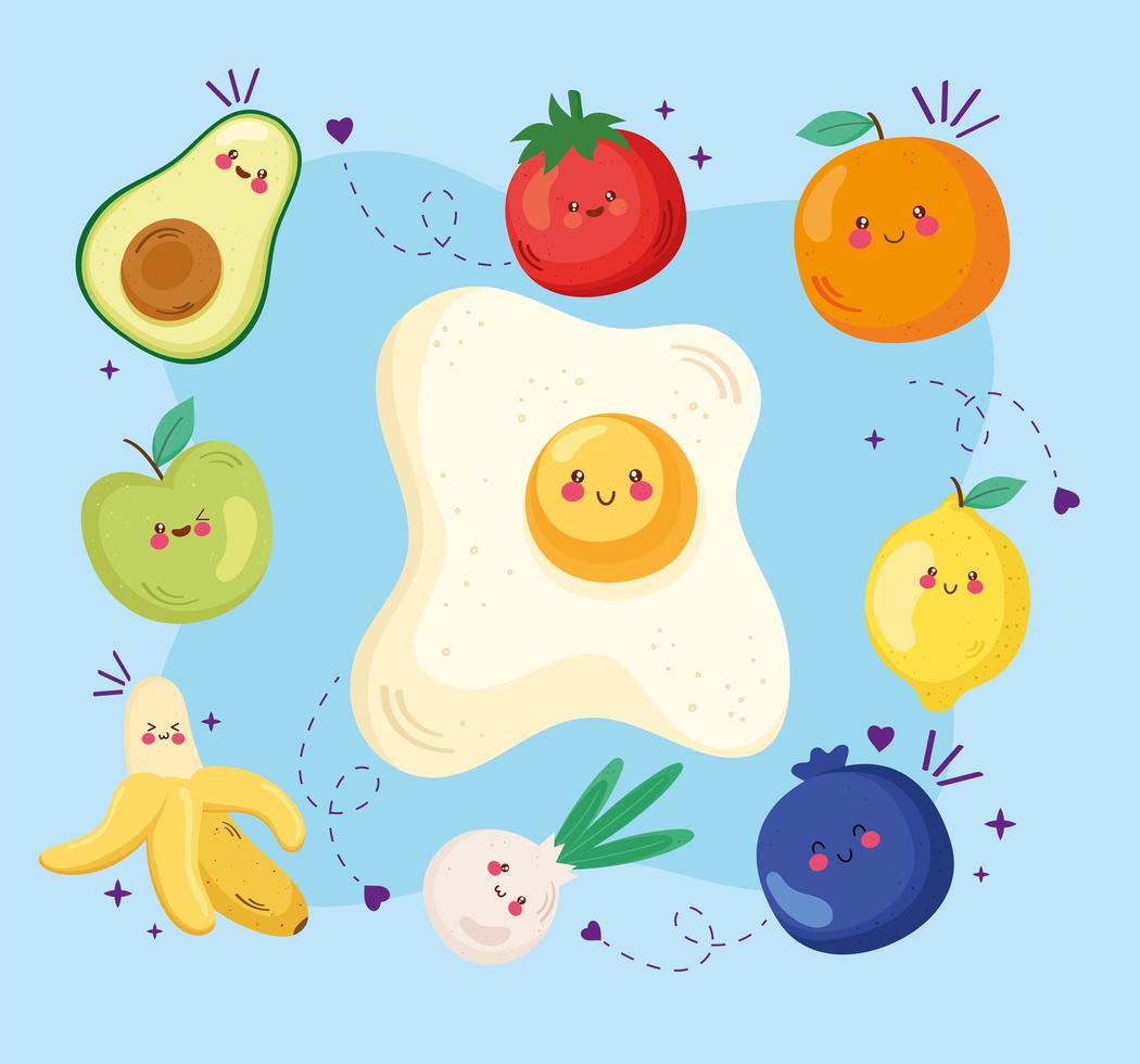 food and cute fruits vector