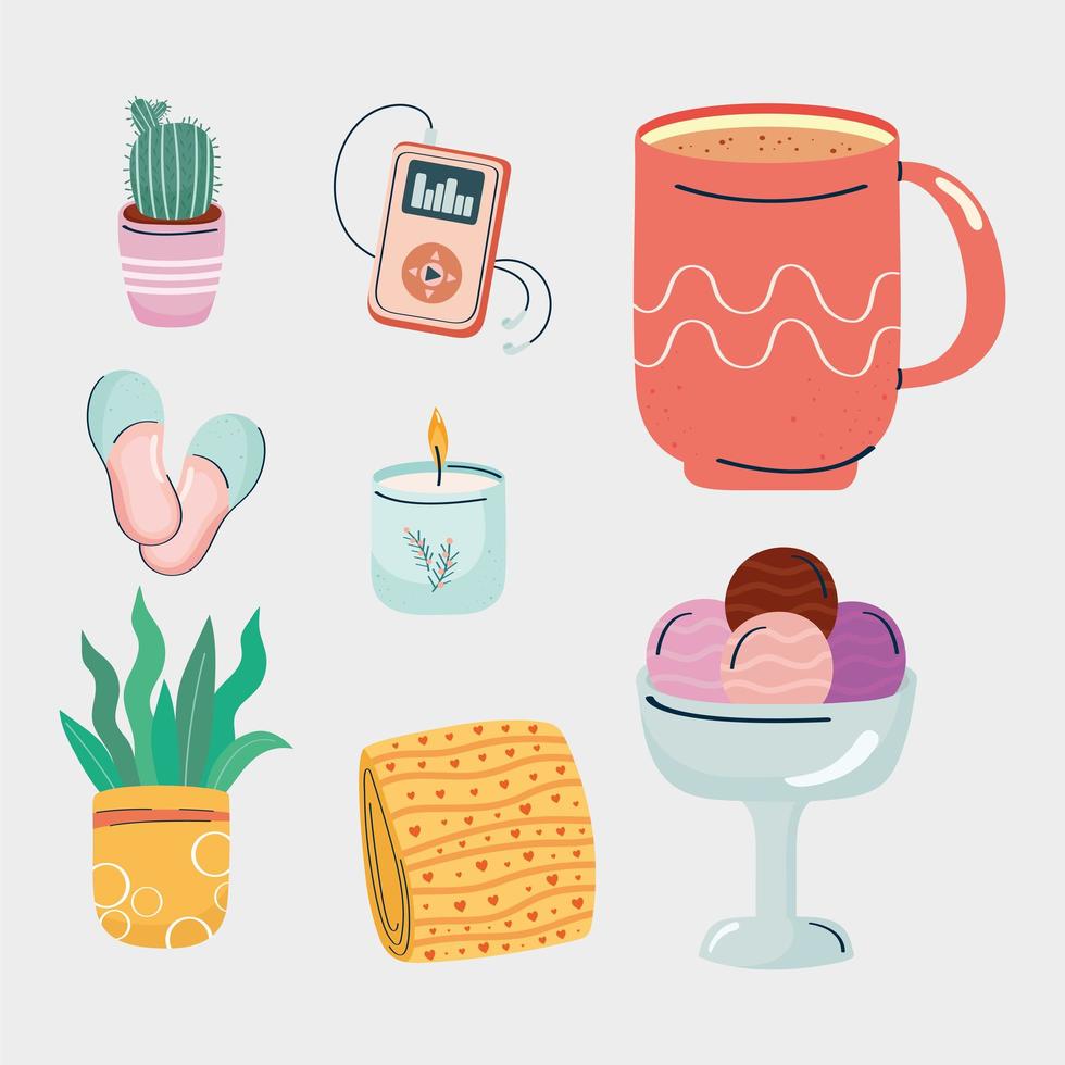 eight home cute icons vector