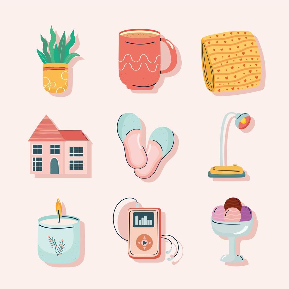 nine home cute icons vector