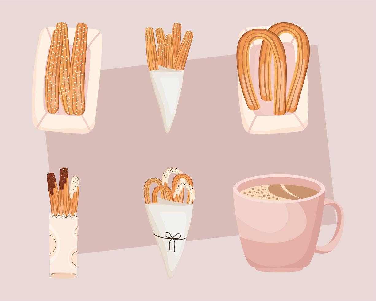 churros and drink of chocolate vector
