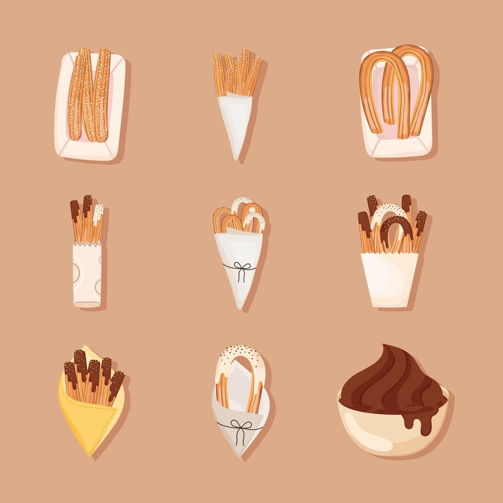 churros and chocolate sauce vector