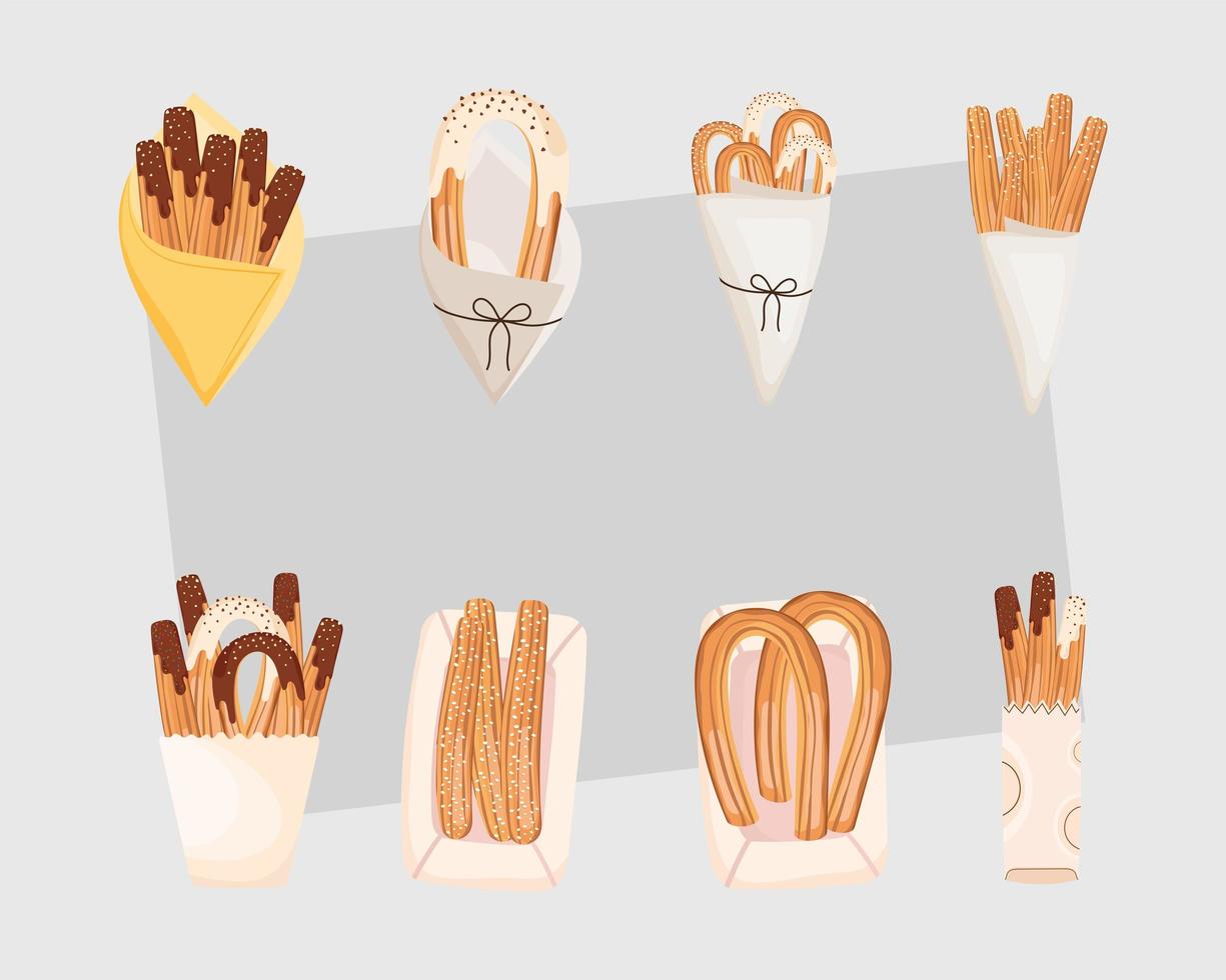 churros dulces sabrosos vector