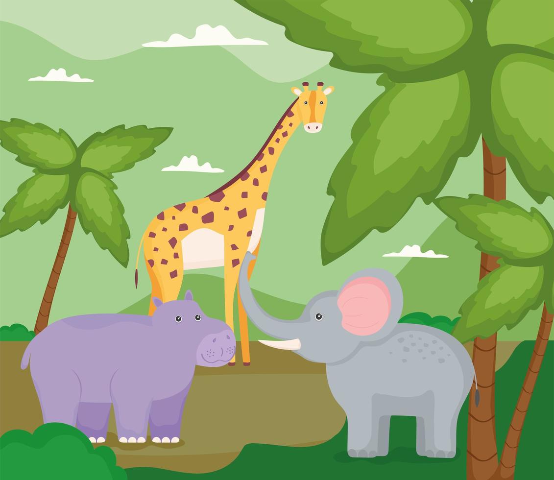 exotic animals in the jungle vector