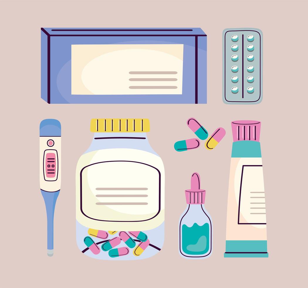 medicaments with medicine icons vector