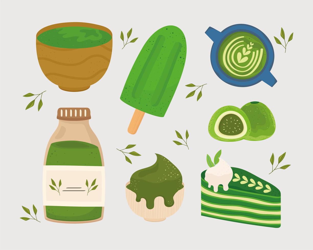 matcha tea natural icons vector