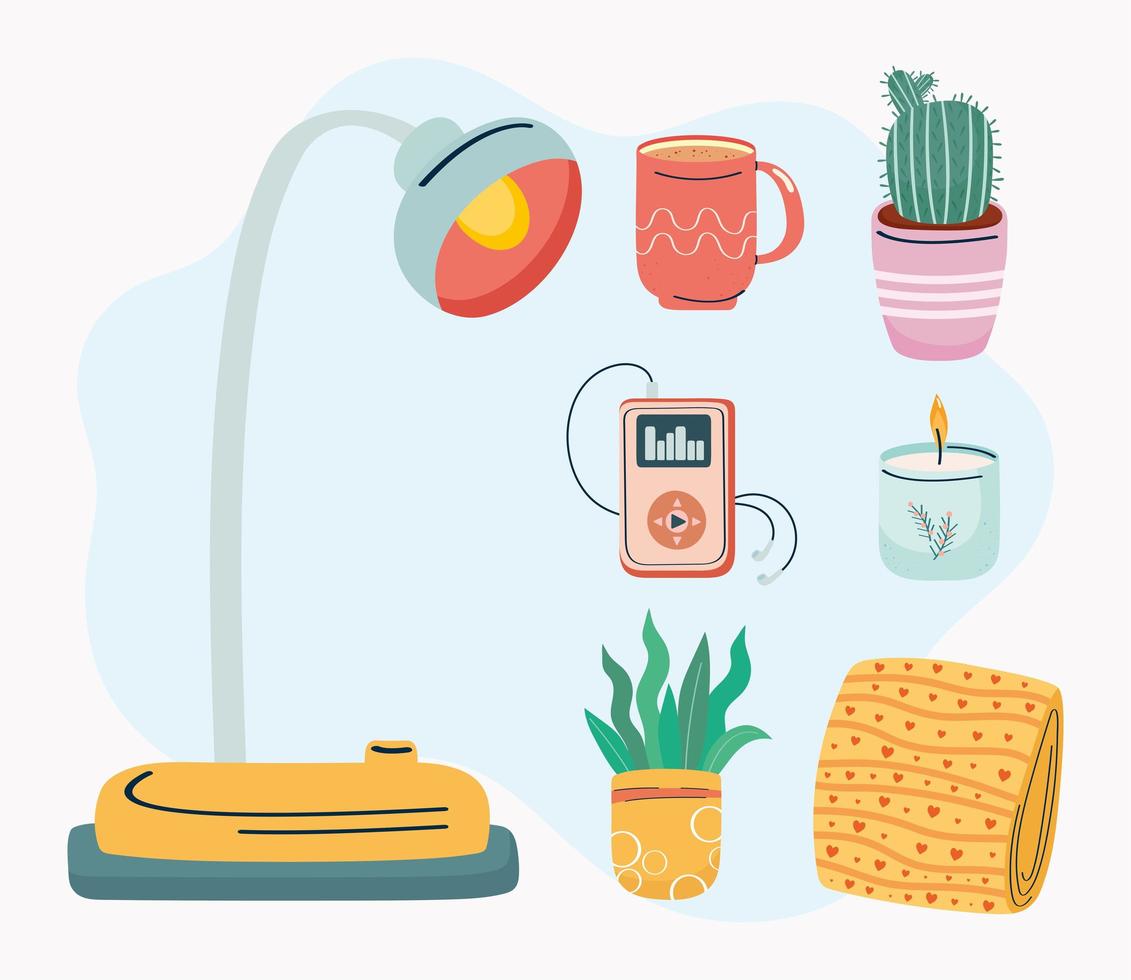 seven home cute icons vector