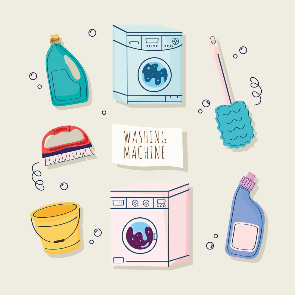 ocho iconos de limpieza del hogar vector