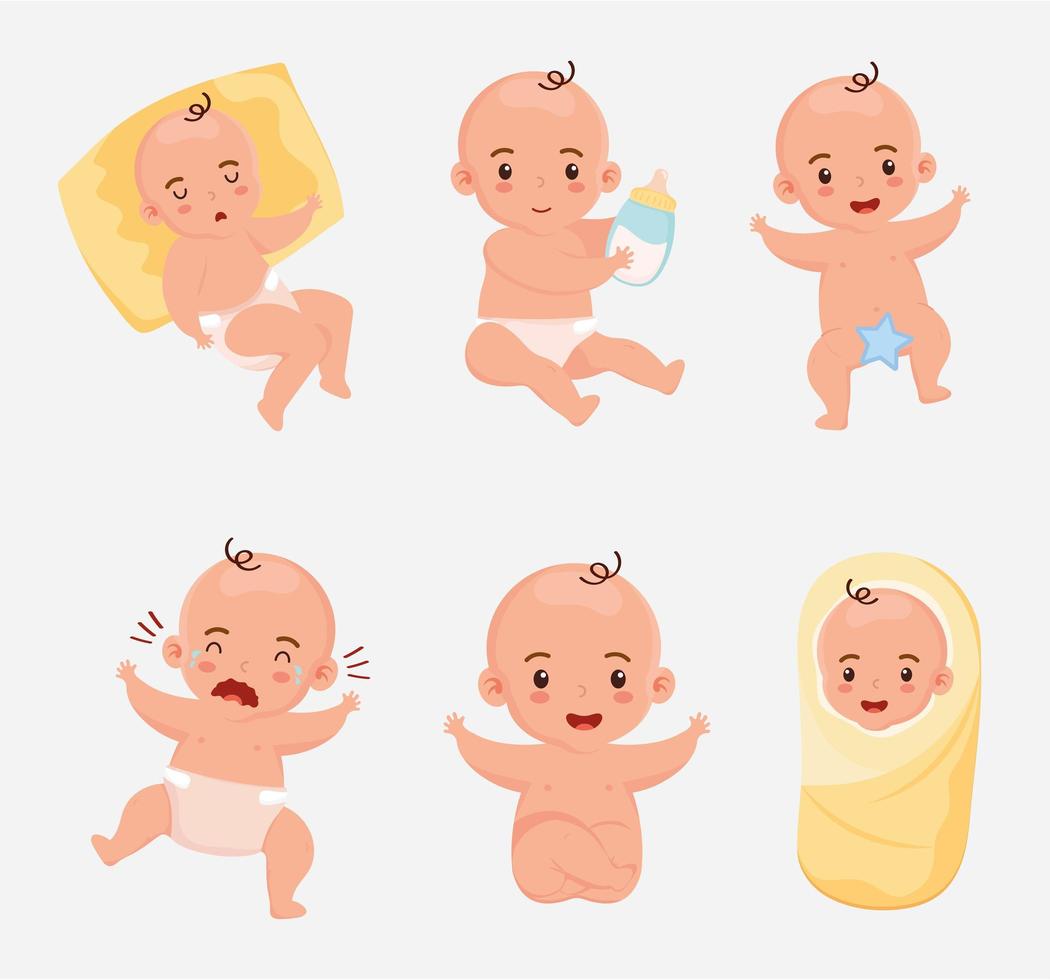 seis personajes de bebés pequeños vector