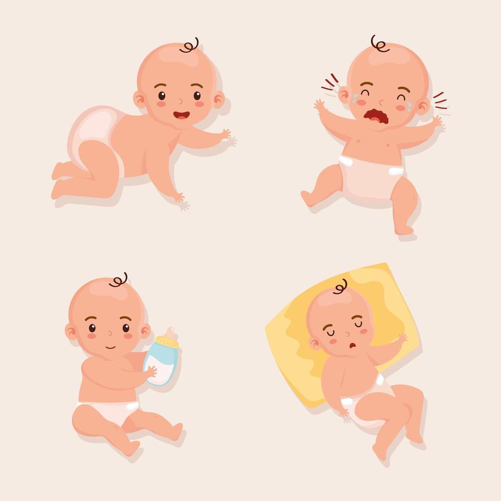 cuatro personajes de bebés pequeños vector